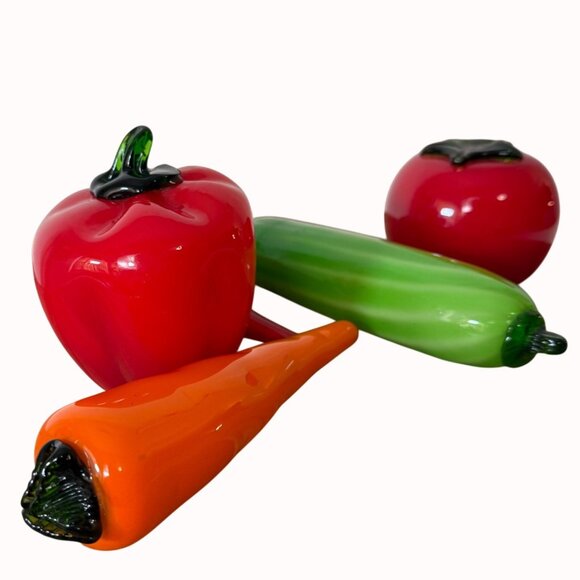 Handblown Glass Vegetable Figurines Set VTG MCM Murano Style Kitchen Art Decor - Picture 6 of 16